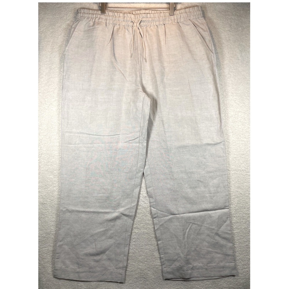 wide leg natural linen blend pull on pants 2X pockets made in India lagenlook
